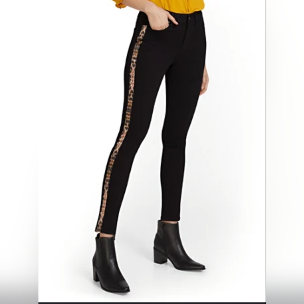NWT High-Waisted Leopard Side Stripe Super-Skinny Ankle Jeans Size 10